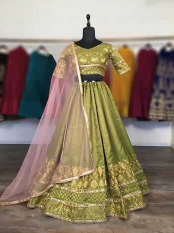 Amazeballs Green Color Wedding Wear Silk Fancy Embroidered Work Lehenga Choli