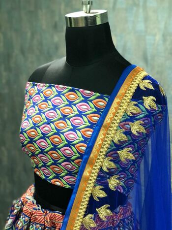 Blooming Blue Color Embroidered Work Satin Silk Lehenga Choli For Ladies