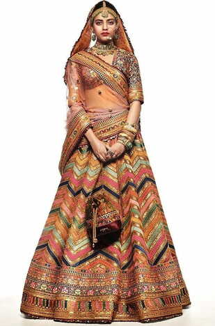 Multi Colour Zig Zag Gotta Satin Digital Printed Lehenga Choli Design For Women