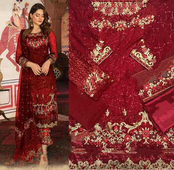 Beautiful Red Georgette With Embroidered Work Salwar Suit
