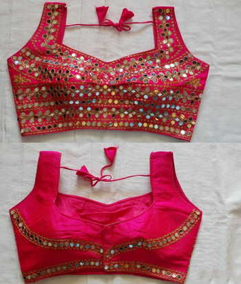 Lovely Rani Colored Silk Zari Thread & Mirror Work Readymade Blouse