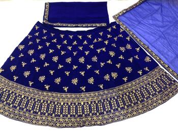 Ravishing Royal Blue Color Occasion Wear Velvet Embroidered Work Fancy Lehenga Choli