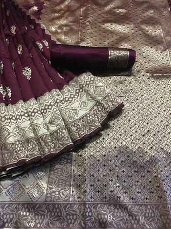 Dark Coffee color Banarasi Silk Base Saree With Blouse for women