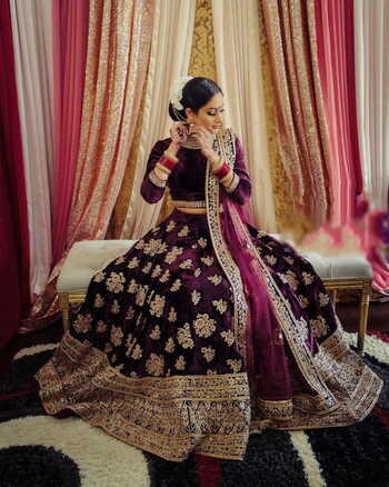 Noble  Wine Color Velvet Designer Embroidered Work Function Wear Lehenga Choli