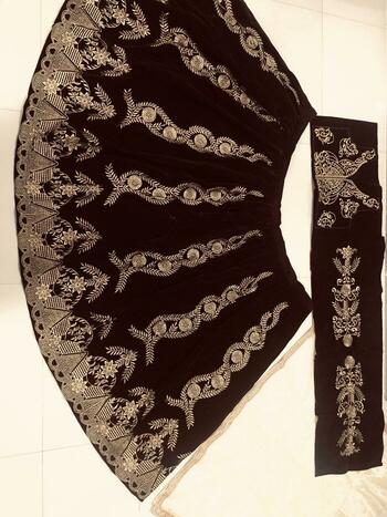 Irresistible Brown Dashing Velvet Embroidered Work Lehnega Choli
