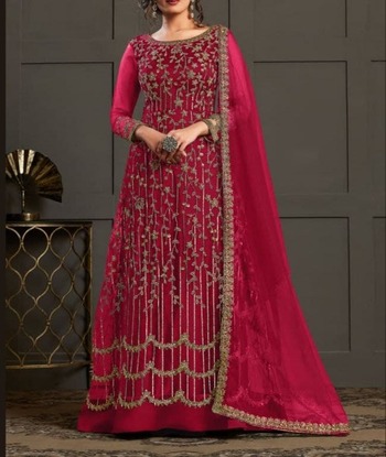 Pink Color Wedding Wear Net Embroidered Work Salwar Suit