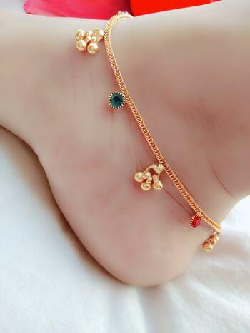 Party Wear Multi Diamond Colour Gold Plated Anklet KLP253