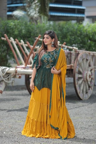 Green Color Georgette Embroidered Work Indo Western For Festive Wear