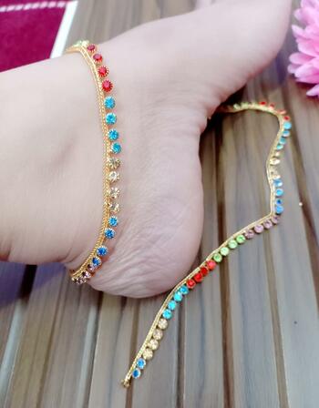 Party Wear Multi Colour Stone Diamond Anklet KLP245