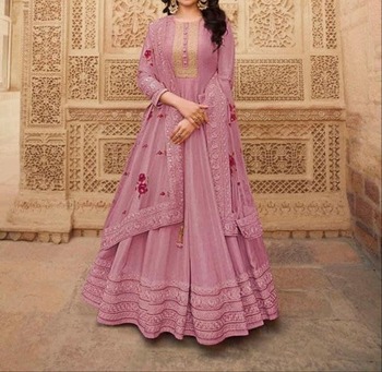 Purple Color Multi Embroidered Work Silk Salwar Suit For Women