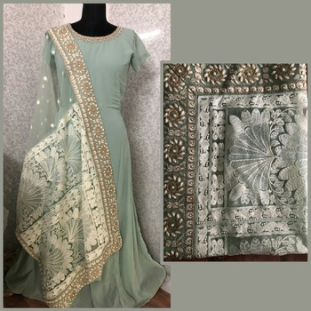 Wedding Wear Light Green Color Faux Georgette Indian Wear Embroidered Fancy Work Salwar Suit For Women