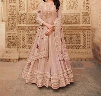 Beige Color Festive Wear Silk Coding Multi Work Salwar Suit