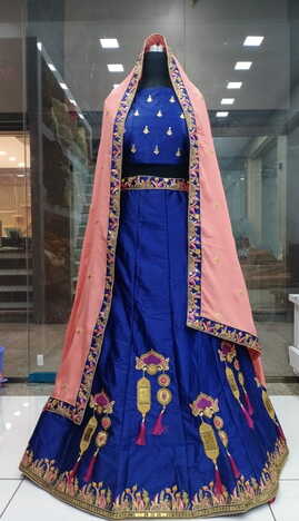 Party Wear Blue Satin Silk Zari Embroidered Work Lehenga Choli