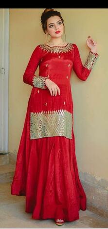 Classic Red Color Function Wear Malay Silk Real Mirror Embroidered Work Indo Western Lehenga