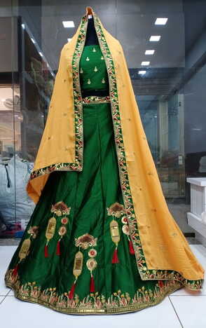 Trendy Green Satin Silk Embroidered Zari Work Lehenga Choli