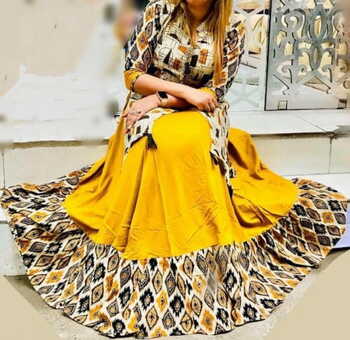 Yellow Color Printed Rayon Ready Made Kurti For Function Wear