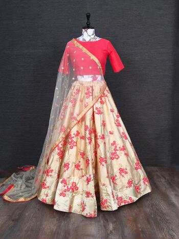 Red Color Function Wear Embroidered Work Satin Beautiful Lehenga Choli For Women