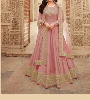 Pink Color Silk Embroidered Work Indo Western For Women