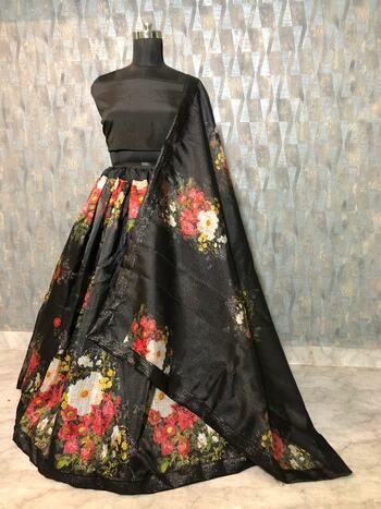 Irresistible Black Color Organza Silk Printed Lehenga Choli For Women