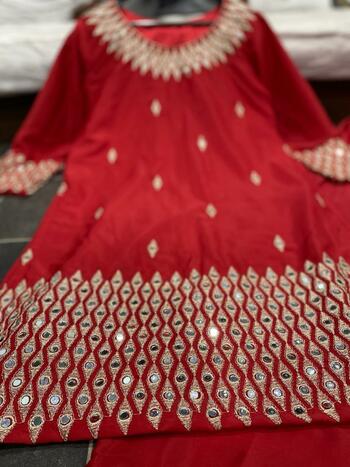 Classic Red Color Function Wear Malay Silk Real Mirror Embroidered Work Indo Western Lehenga