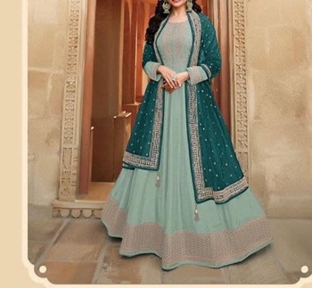 Sea Green Dola Silk Embroidered Work Occasion Wear Salwar Suit