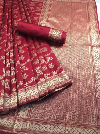 Marvellous Red Banarasi Silk Saree Blouse Design For Women