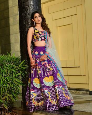 Preferable Purple Color Soft Taffeta Silk Stylish Printed Lehenga Choli For Function Wear