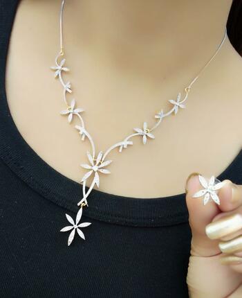 Lovely White Diamond Artificial Necklace Set For Women KLP364