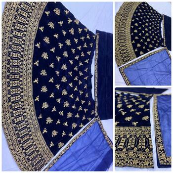 Enticing Navy Blue Color Designer Semi Stitched Velvet Function Wear Embroidered Work Lehenga Choli