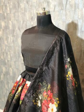 Irresistible Black Color Organza Silk Printed Lehenga Choli For Women