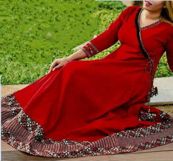 Red Color Rayon Printed Ready Made Kurti For Festive Wear