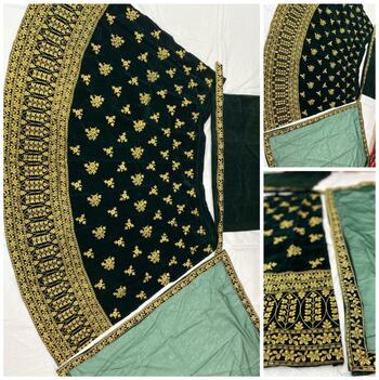 Admirable Dark Green Color Embroidered Work Velvet Bridal Wear Lehenga Choli