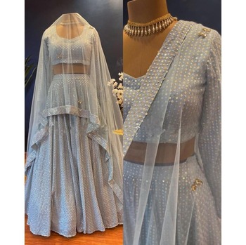 Grey Georgette Sequence Work Wedding Wear Lehenga Choli