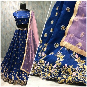 Flattering Blue Color Banglory Silk Occasion Wear Embroidered Work Lehenga Choli