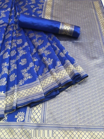 Enchanting Royal Blue Color Banarasi Silk Saree For Women