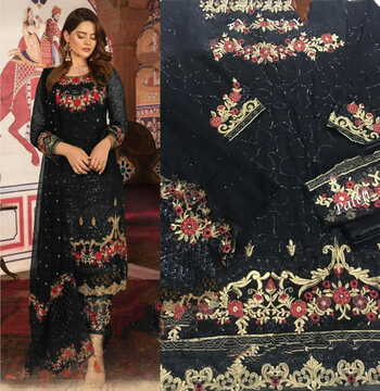 Wedding Wear Black Embroidered Work Georgette Fancy Salwar Suit Pattern For Women