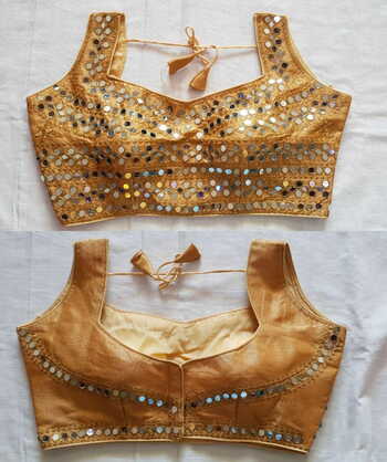 Classic Golden Silk Zari Thread Mirror Work Full Stitched Blouse