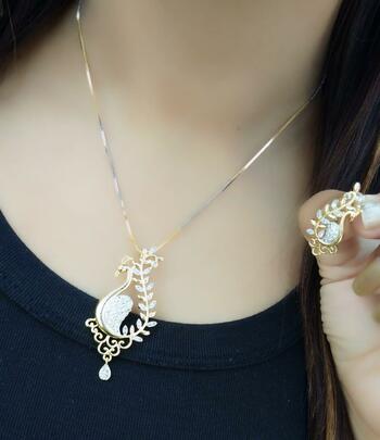 Beautiful Golden Plated White Diamond Necklace Set KLP365