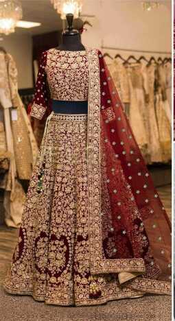 Sensational Maroon Color Wedding Wear Designer Designer Velvet Thread Zari Embroidered Diamond Touch Work Lehenga Choli