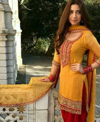 Astounding Mustard Color Patiyala Style Georgette Embroidered Designer Work Ready Made Salwar Suit