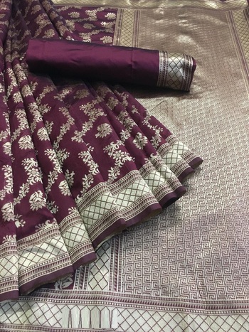 Chocalate Color Banarasi Silk Saree For Women