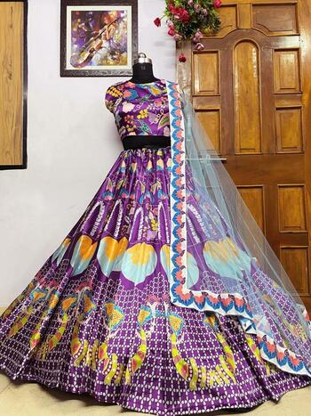 Preferable Purple Color Soft Taffeta Silk Stylish Printed Lehenga Choli For Function Wear