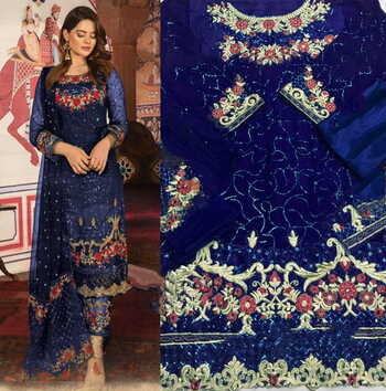 Classic Blue Georgette With Embroidered Work Salwar Suit
