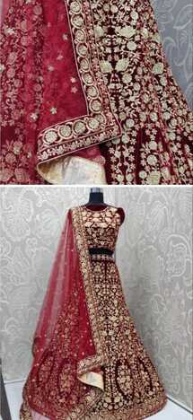 Sensational Maroon Color Wedding Wear Designer Designer Velvet Thread Zari Embroidered Diamond Touch Work Lehenga Choli