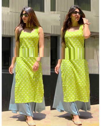 Gorgeous Green Color Fancy Full Stitched Cotton Printed Plazo Kurti For Women