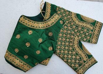 Dark Green Colour Designer Malbari Silk Blouse For Function Wear