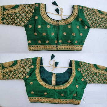 Dark Green Colour Designer Malbari Silk Blouse For Function Wear