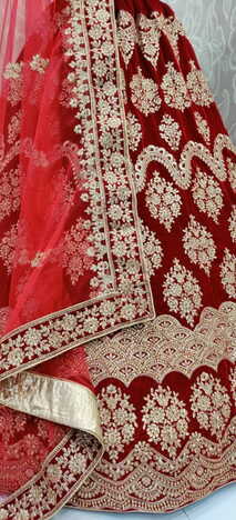 Fantastic Maroon Color Velvet Zari Sequence Diamond Embroidered Work Lehenga Choli For Bridal Wear