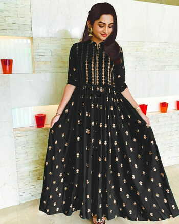 Splendid Black Color Rayon Long Gown type Kurti for women