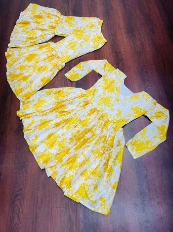 Yellow Color Chinon Silk Printed Plazo Kurti For Women